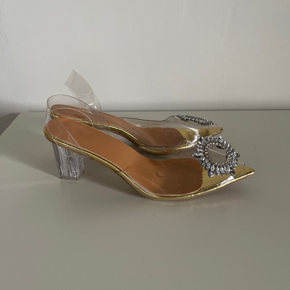 Clear and gold heels with jewelled toe decals 2.5 inch heel. - Picture 3 of 4